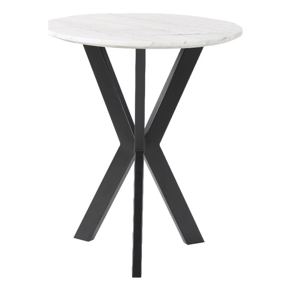 Black Round End Table with White Marble Top N8575