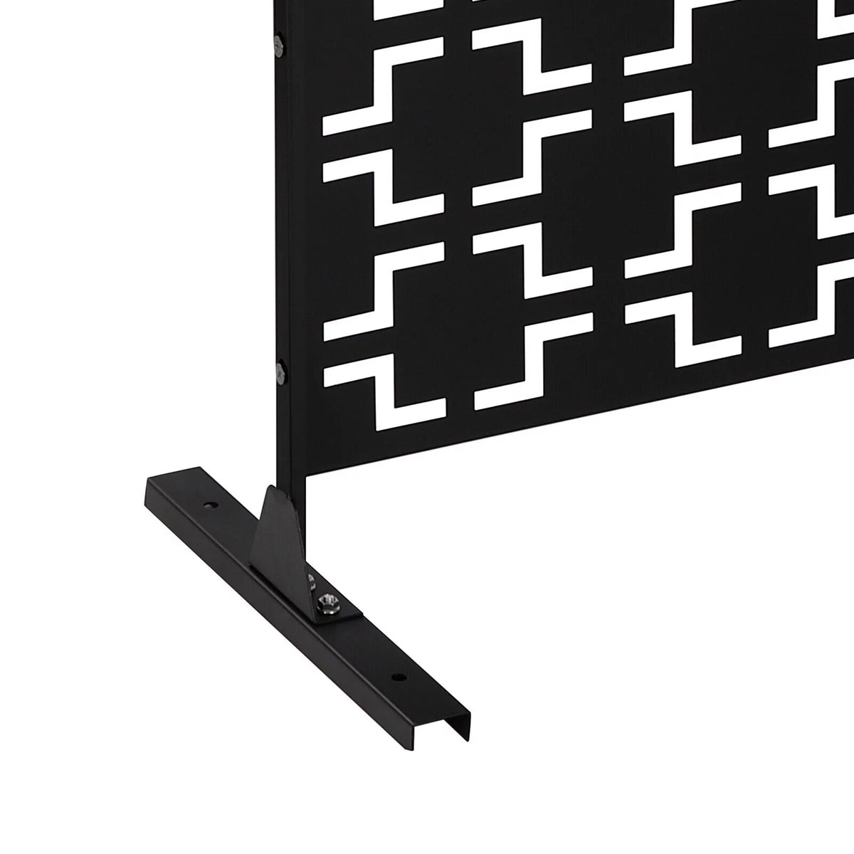 Black Metal Outdoor Privacy Screen Panel with Stand N861562