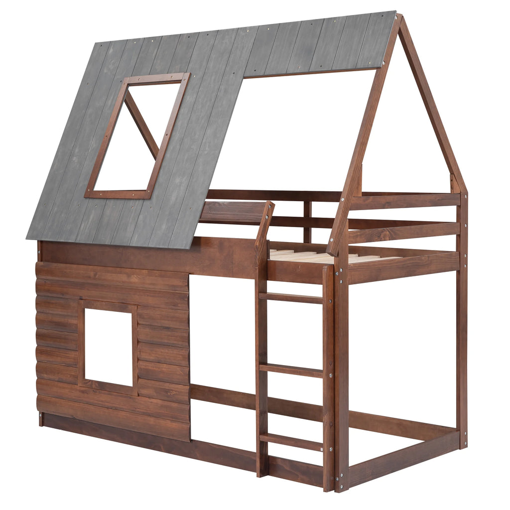 Twin over Twin Bunk Bed with Roof U674698