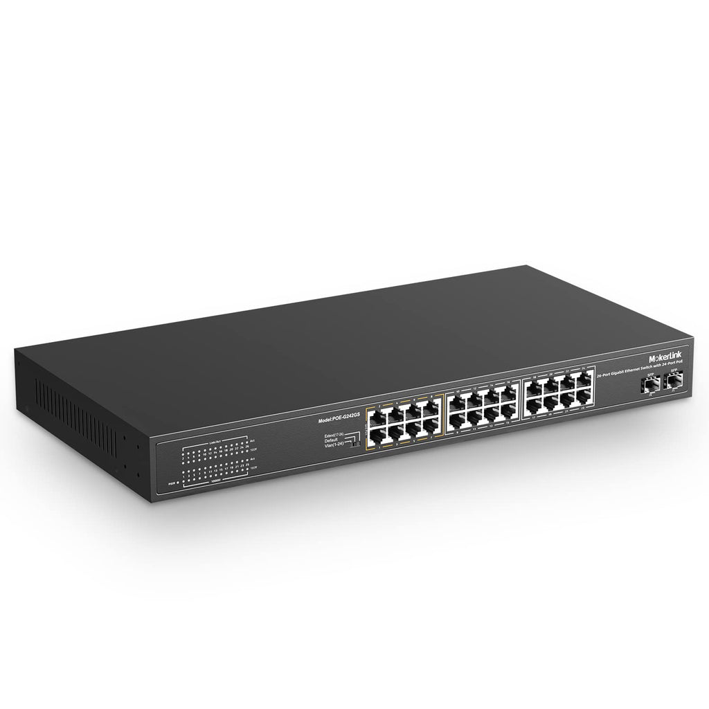 24 Port PoE Switch with 2 Gigabit Uplink Ethernet Port, 400W, Rackmount Unmanaged PoE+ H490370