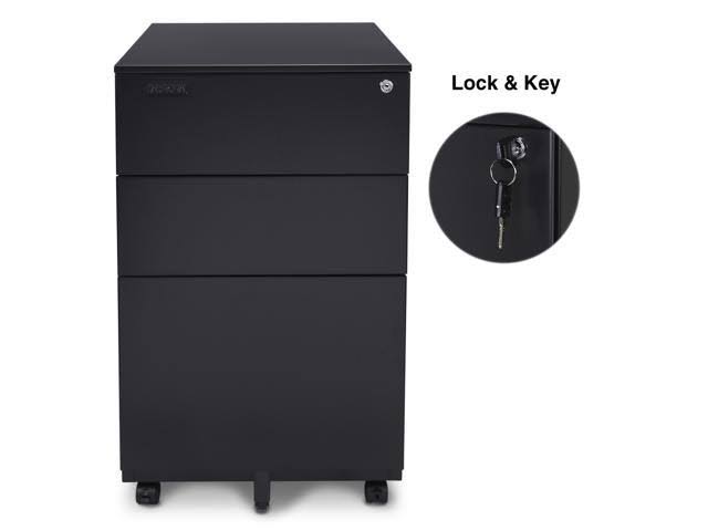 Black 3 Drawer Metal File Cabinet with Lock H565