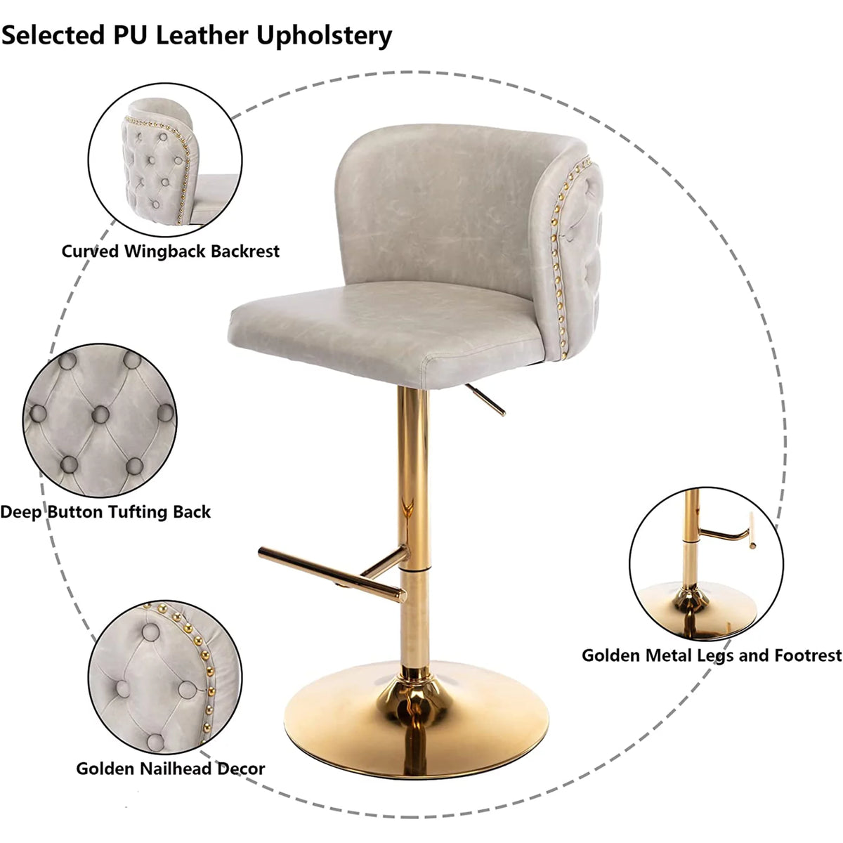 Beige Upholstered Bar Stools Set of 2 W854