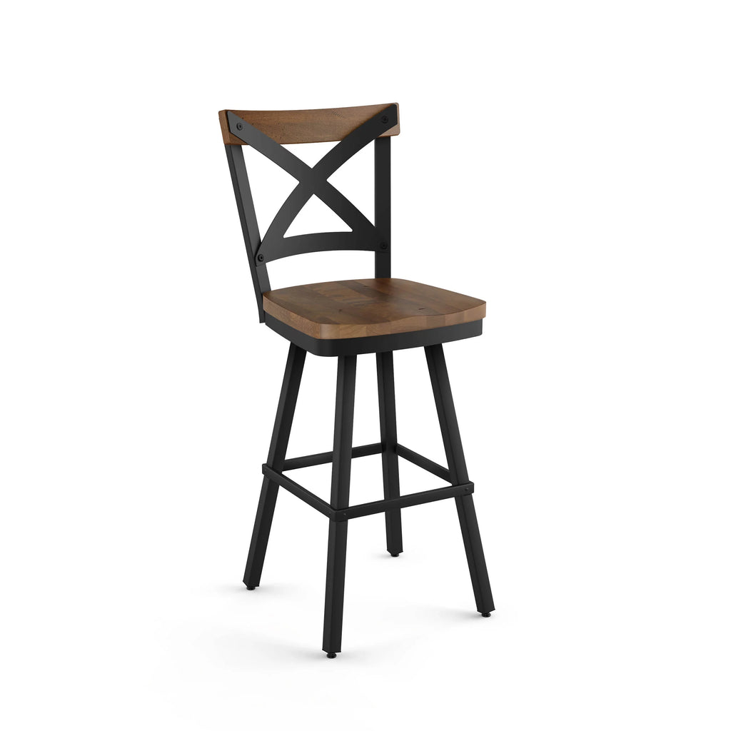 26 In. Swivel Counter Stool Light Brown Distressed Wood Black Metal E120