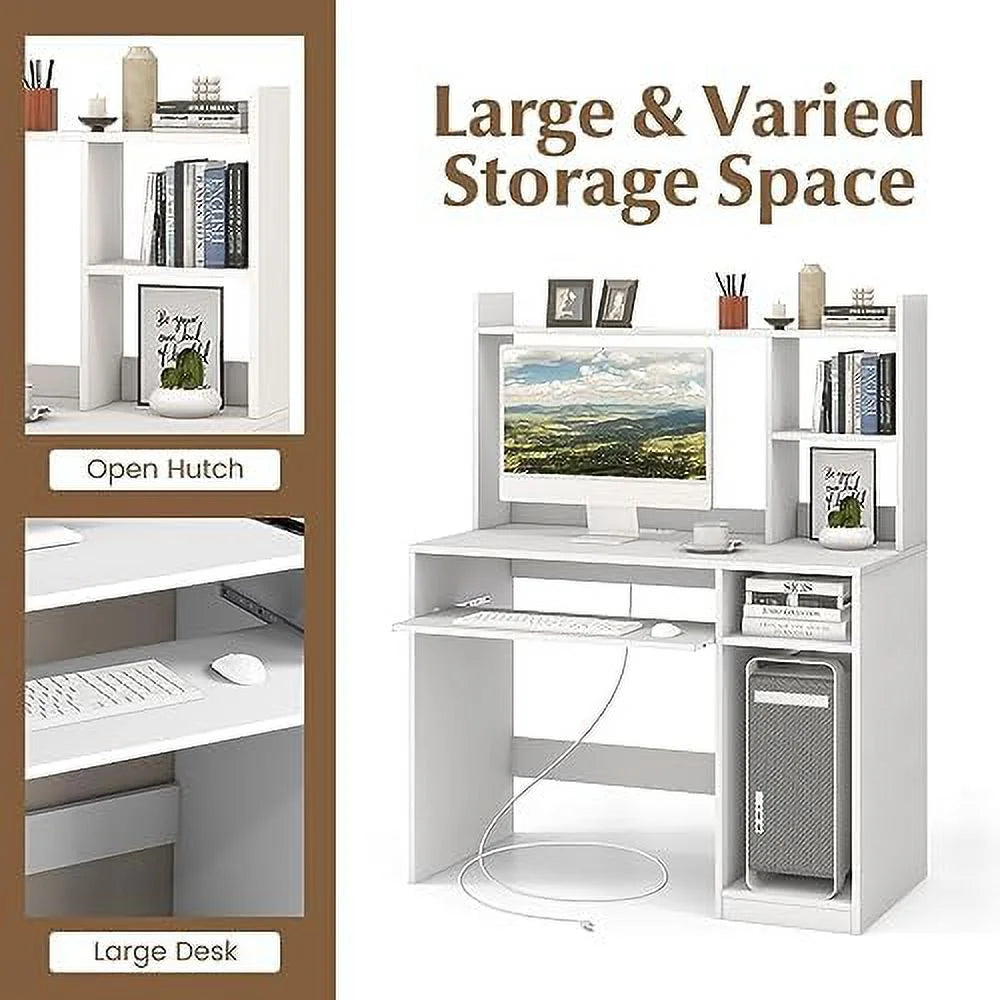Black Computer Desk with Hutch and Power Outlet G99911