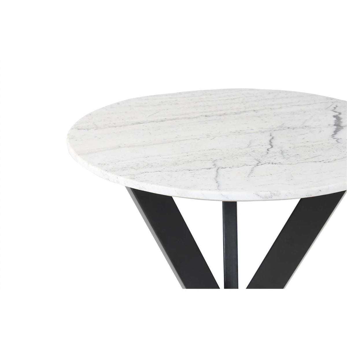 Black Round End Table with White Marble Top N8575