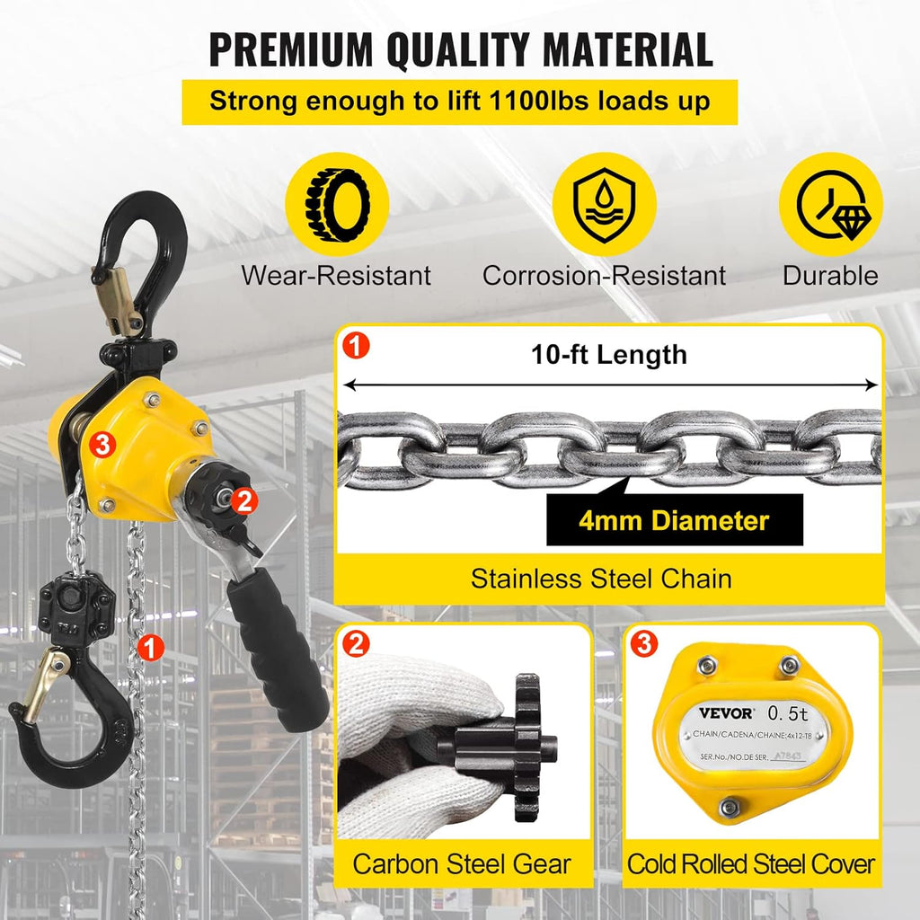 0.5T 10 Ft Alloy Steel G80 Chain Lever Hoist with Hook Pack of 2 C887