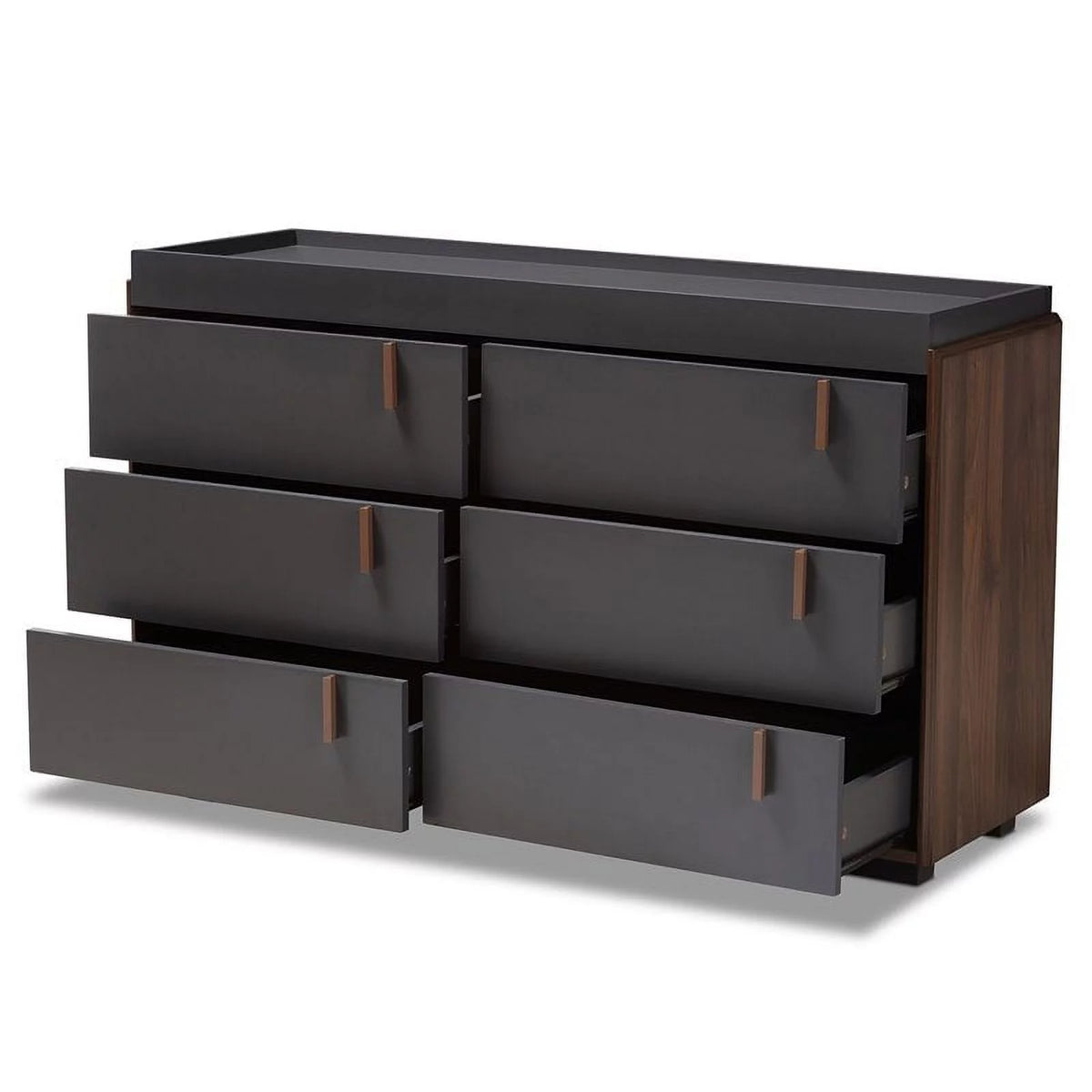 Gray and Walnut 6-Drawer Wood Dresser K823