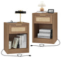 Rattan Nightstands Set of 2 with Charging Station O268