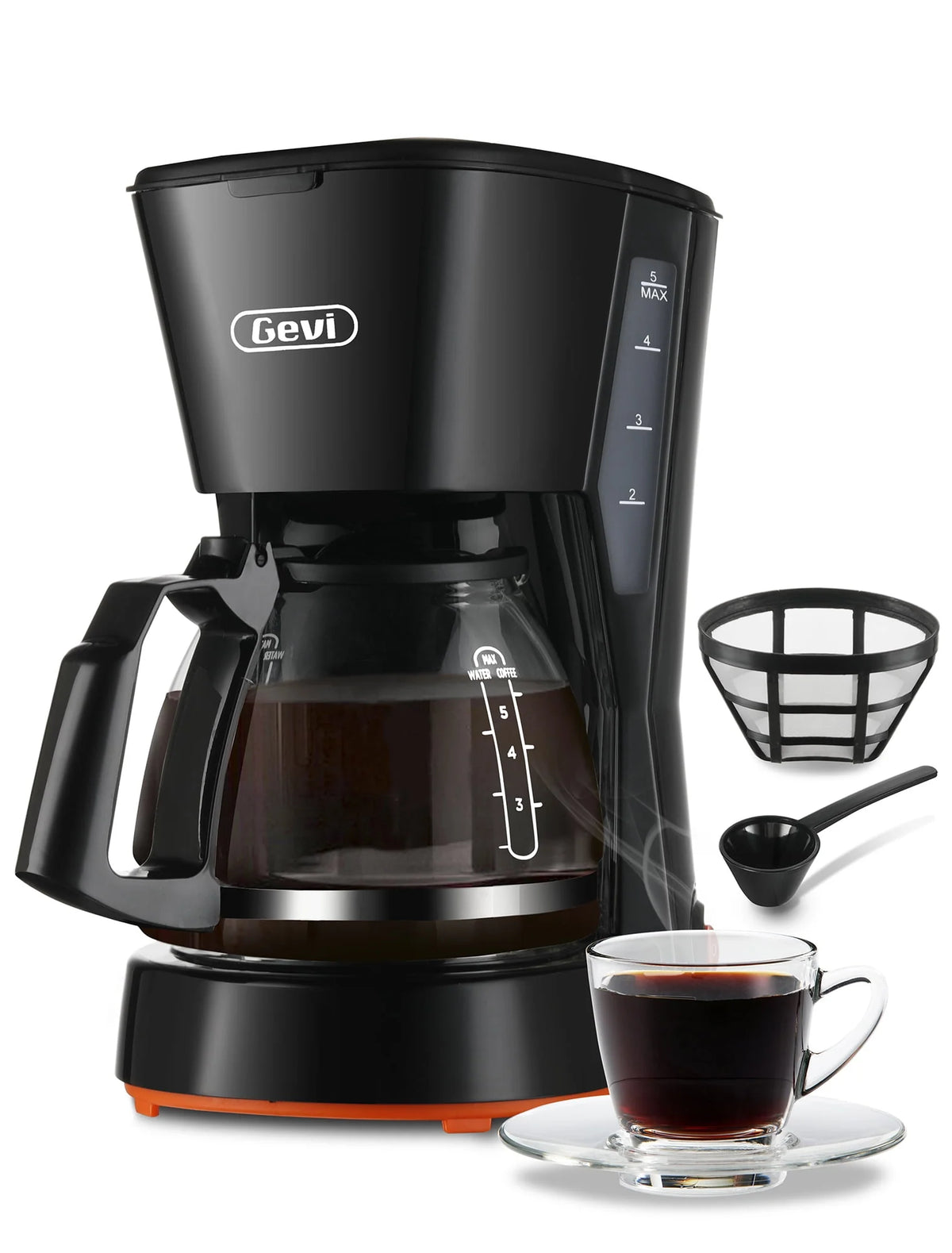 5 Cups Compact Coffee Maker with Filter and Coffee Pot C4397