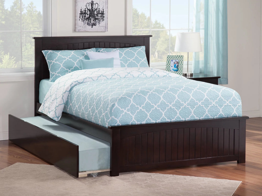 Full Platform Bed with Foot Board and Trundle Bed in Espresso U8964
