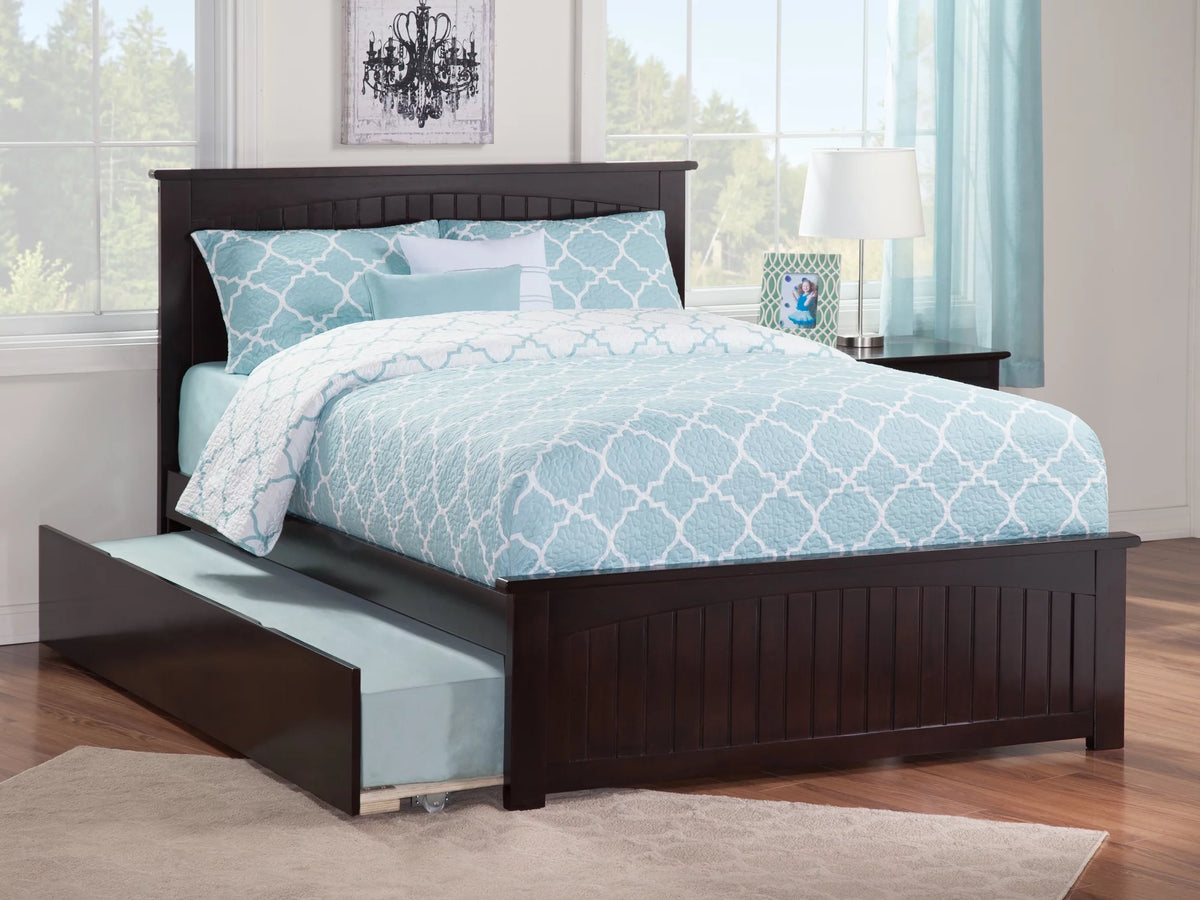 Full Platform Bed with Foot Board and Trundle Bed in Espresso U8964