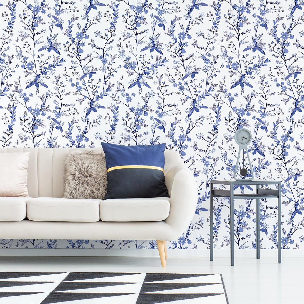 Blue Floral Peel and Stick Wallpaper 17.7''x118'' Y806