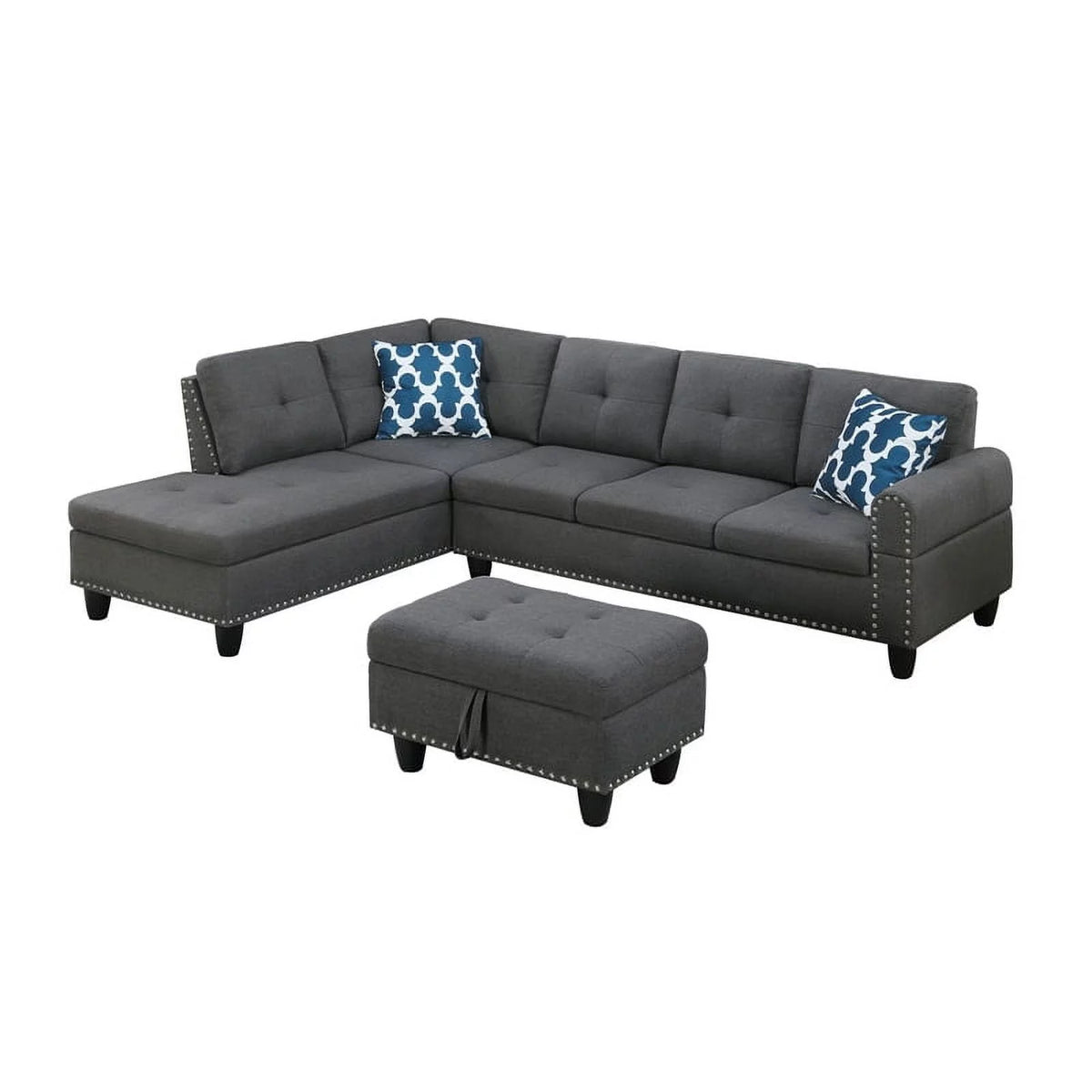 Gray Polyester Fabric Sectional Sofa with Ottoman D11290