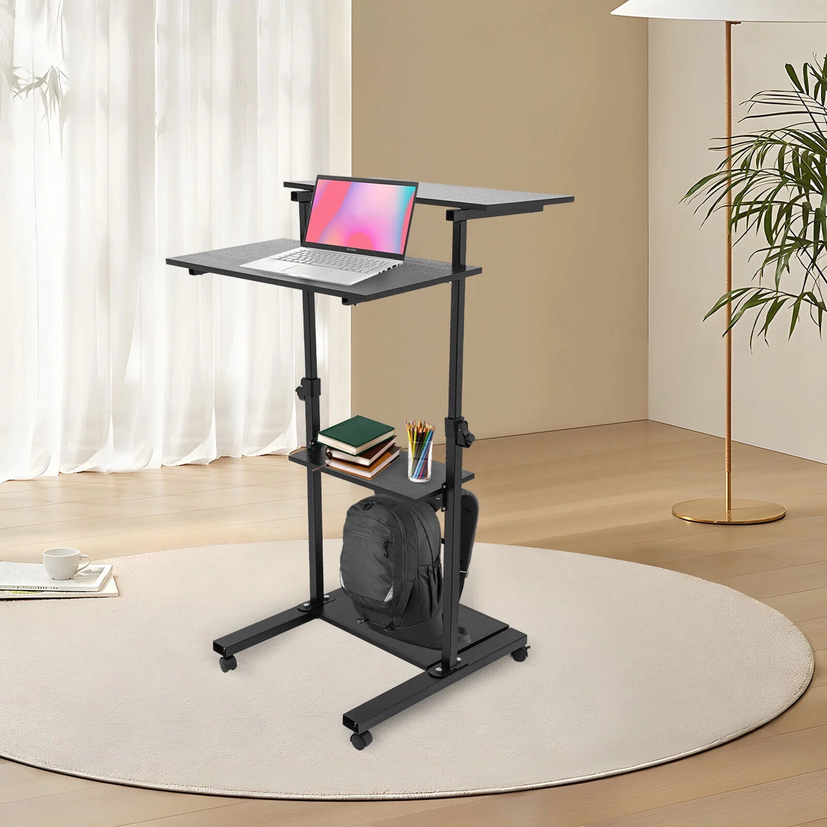 Black Adjustable Mobile Standing Desk S633