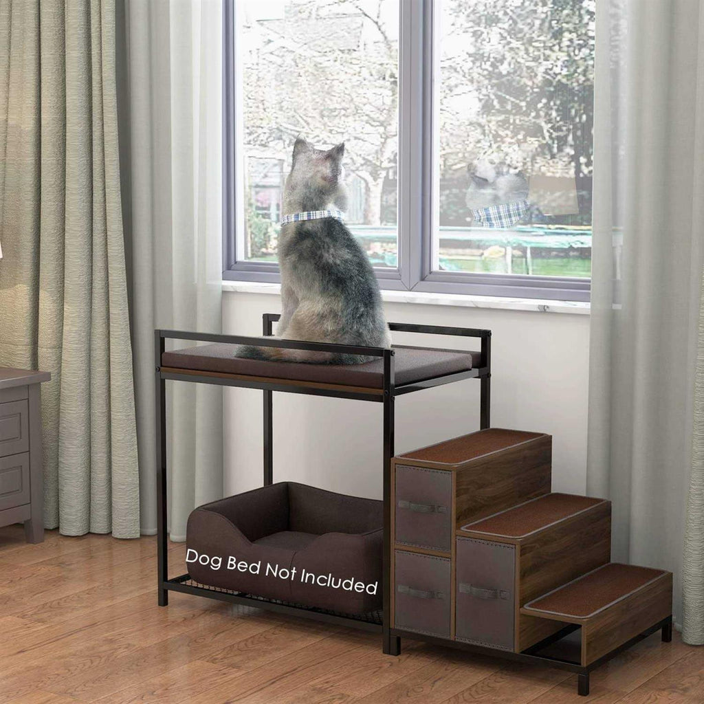 Elevated Dog Bed with Foam Upholstery and Storage E18877