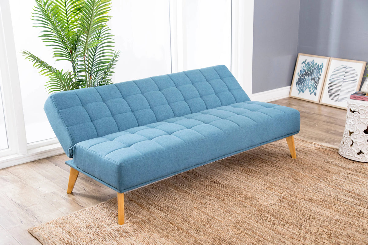 Blue Tufted Fabric Convertible Sofa Futon J6155