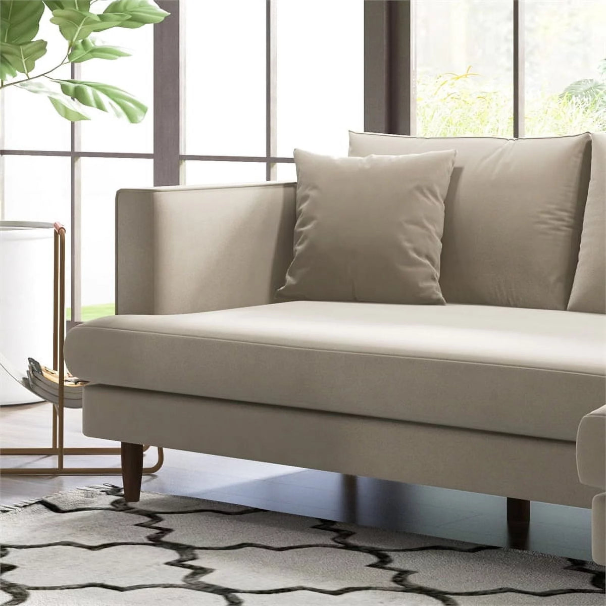 Beige Velvet L-Shaped Sectional N318372
