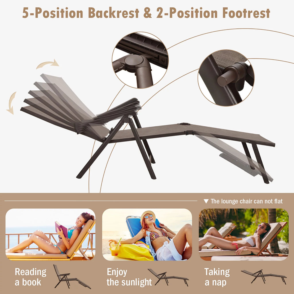 Set of 2 Black Adjustable Folding Chaise Lounge Chair J462095