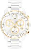 Swiss Quartz Chronograph Ceramic Link Bracelet Sport Watch 44mm F759