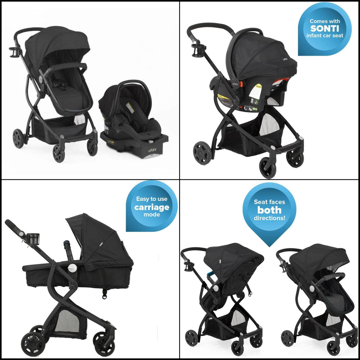 Black Stroller with Car Seat O9799