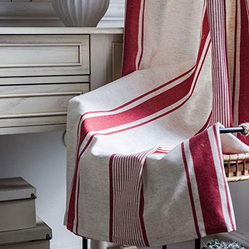 Cotton Linen Striped Room Darkening Rod Pocket Curtain Panel, 1 Piece (Navy,59"x79") I552