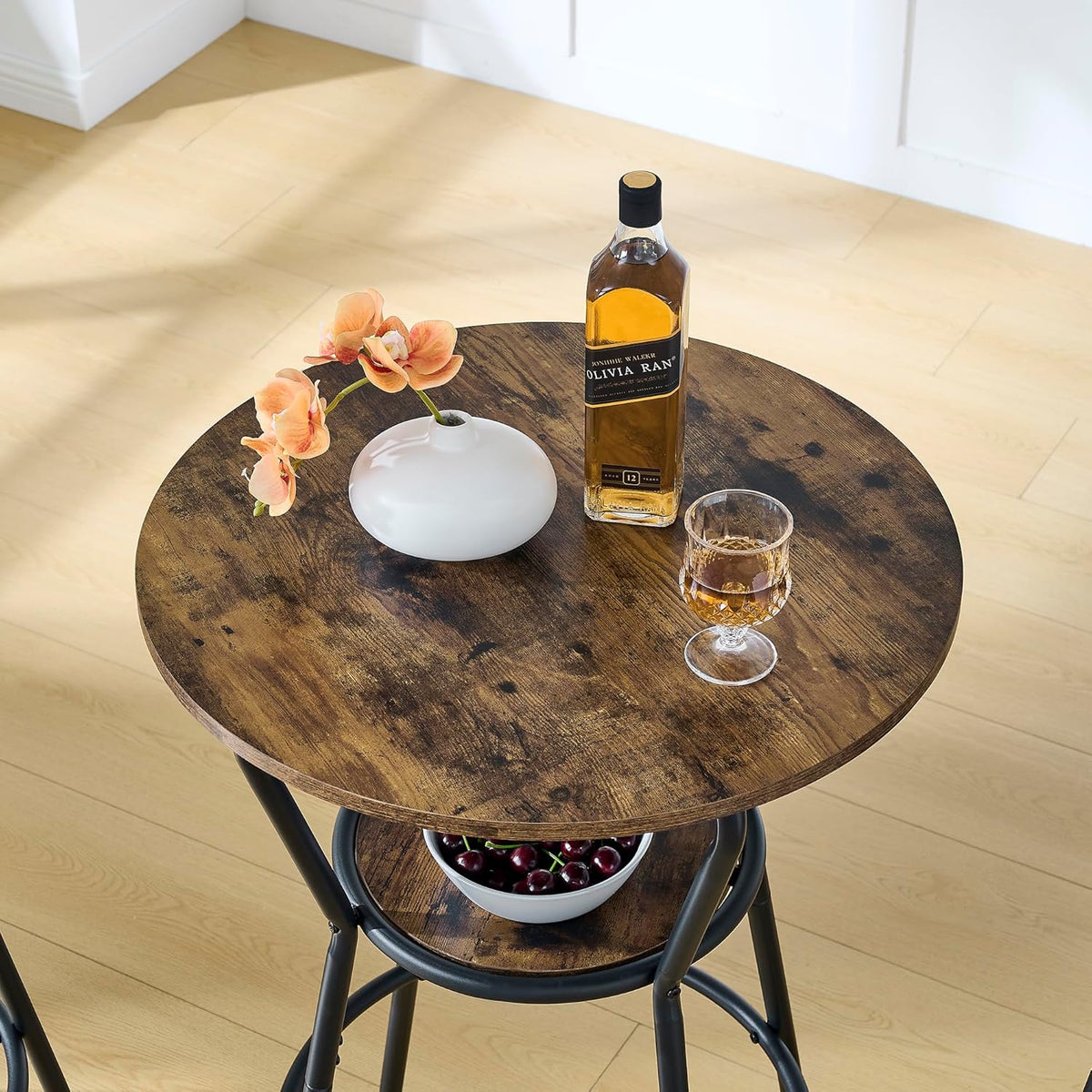 Antique Brown 3-Piece Round Bar Table with 2 Barstools Z47898