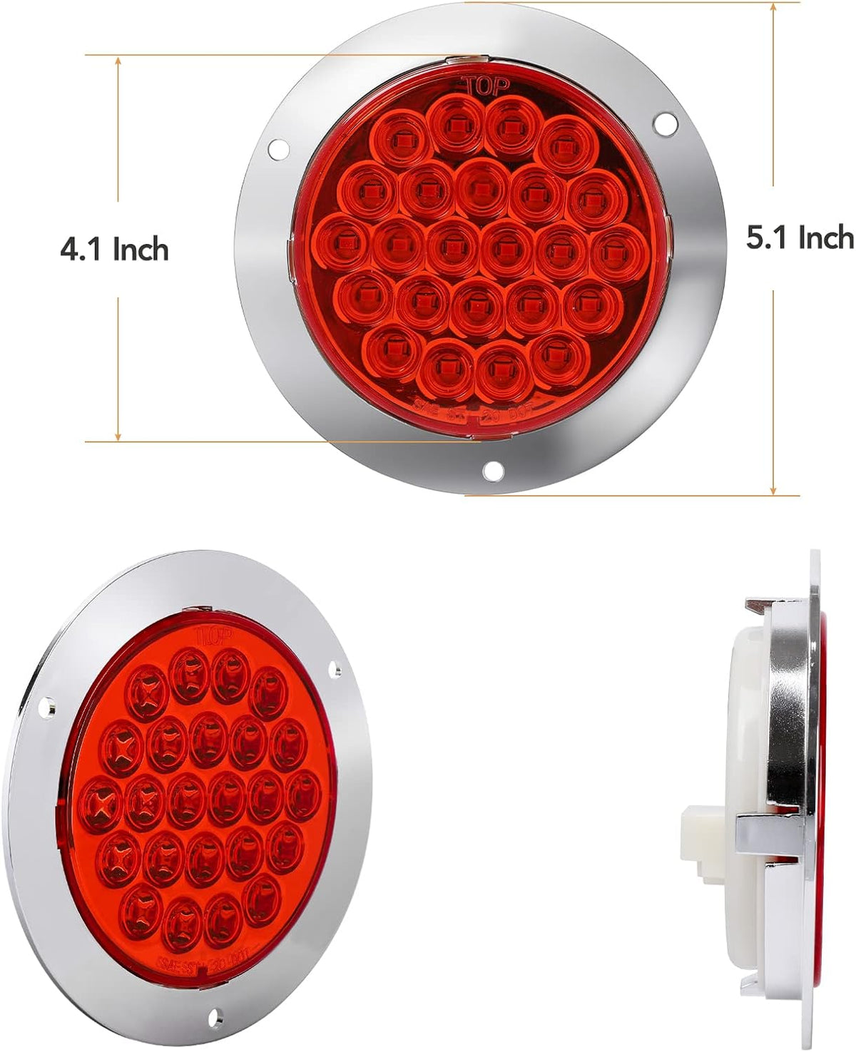 Red 4 Inch 24 LED Trailer Tail Light, 12V IP65 Waterproof, 4 Pcs W448