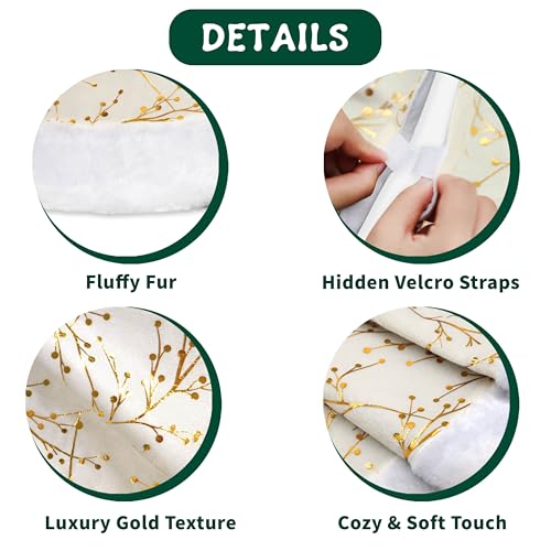 48 Inch White and Gold Faux Fur Plush Velvet Christmas Tree Skirt F425927