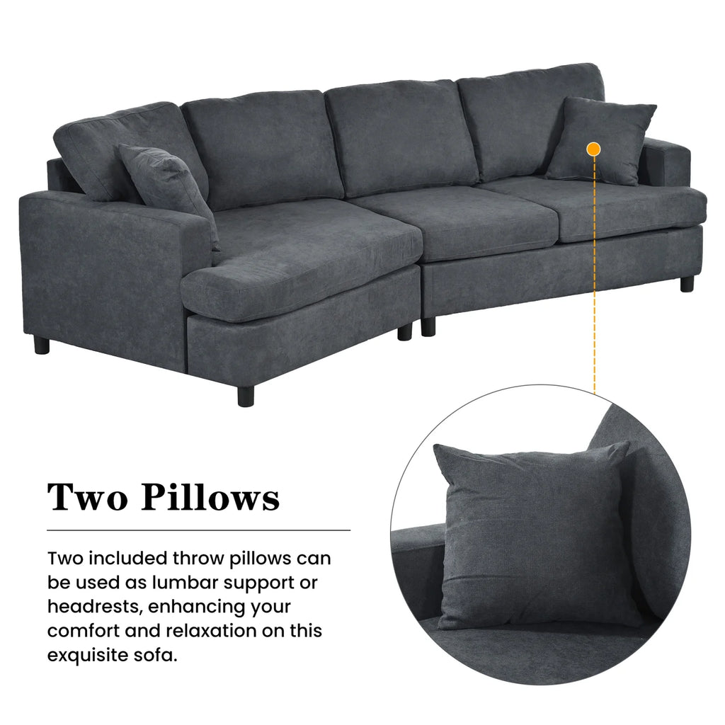 Gray 3 Seat Upholstered Sectional Sofa with Pillows E776738