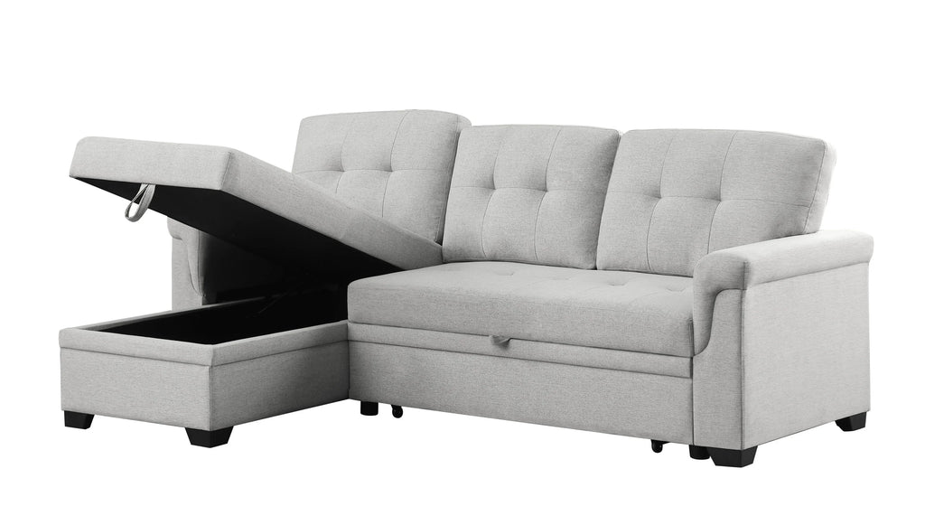 Light Gray Reversible Sleeper Sectional Sofa with Storage Chaise V5829