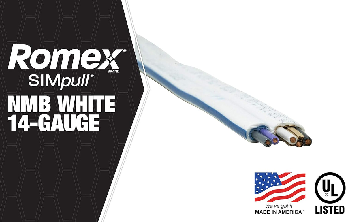 50' 14/3 with Ground NM-B Electrical Wire, White, Pack of 2 I54043