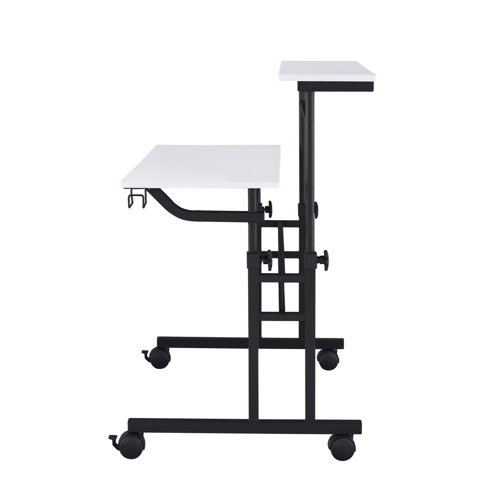 White Height Adjustable Rolling Writing Desk with Moveable Shelf A153977