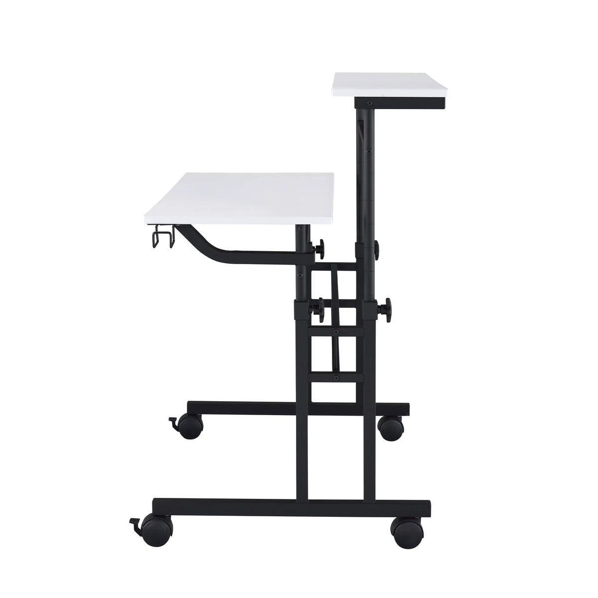 White Height Adjustable Rolling Writing Desk with Moveable Shelf A153977