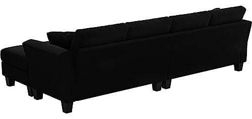 Black Velvet L Shaped Sectional Sofa with Chaise Z1969