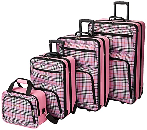 Expandable Softside Upright Luggage Set, Black and White, 2-Piece (14/19) B3202