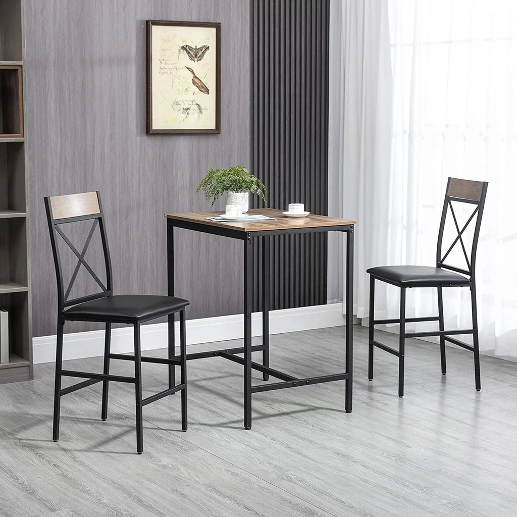 3 Piece Brown Dining Table and Chairs Set with PU Padded Stools O427549