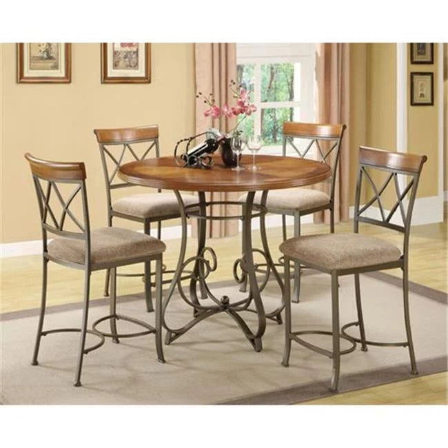 5 Piece Faux Medium Cherry Wood and Metal Gathering Set E29861