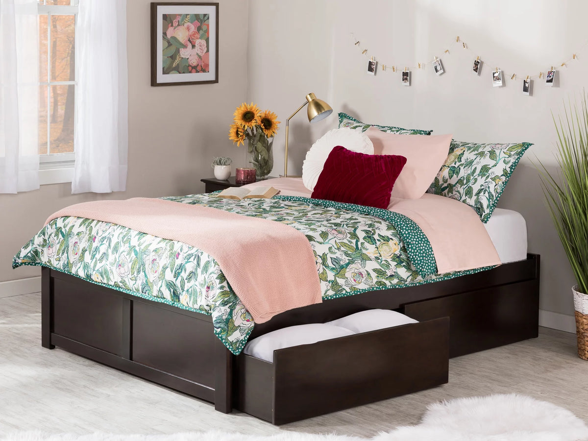 Queen Solid Wood Platform Bed with 2 Storage Drawers N79498