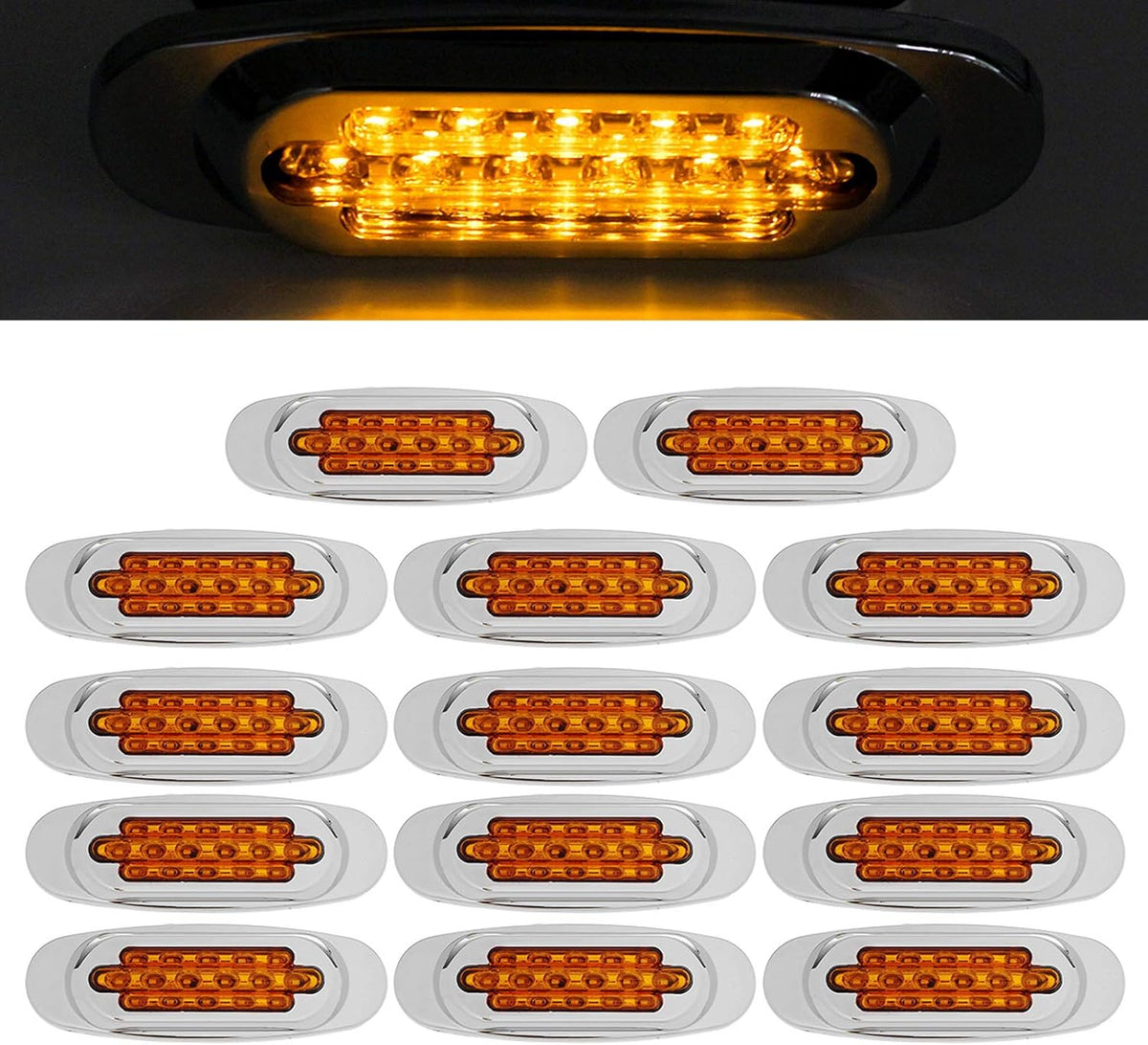14Pcs 6.5" Inch Amber LED Side Marker Lights Surface Mount Turn Signals 12V Pack of 2 L2102