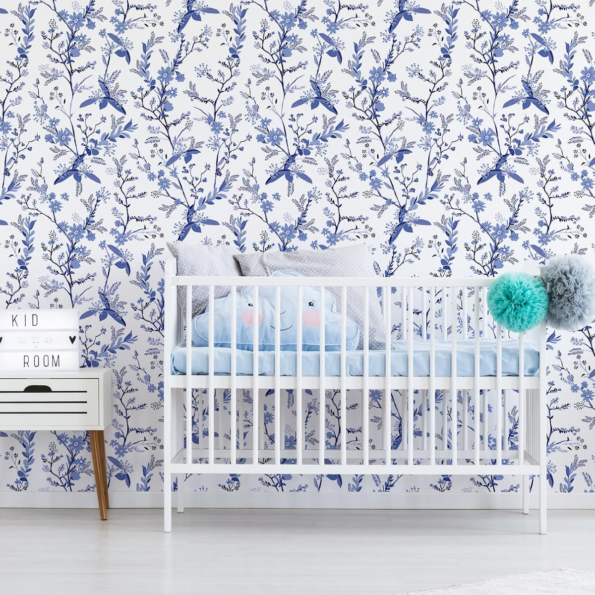 Blue Floral Peel and Stick Wallpaper 17.7''x118'' Y806