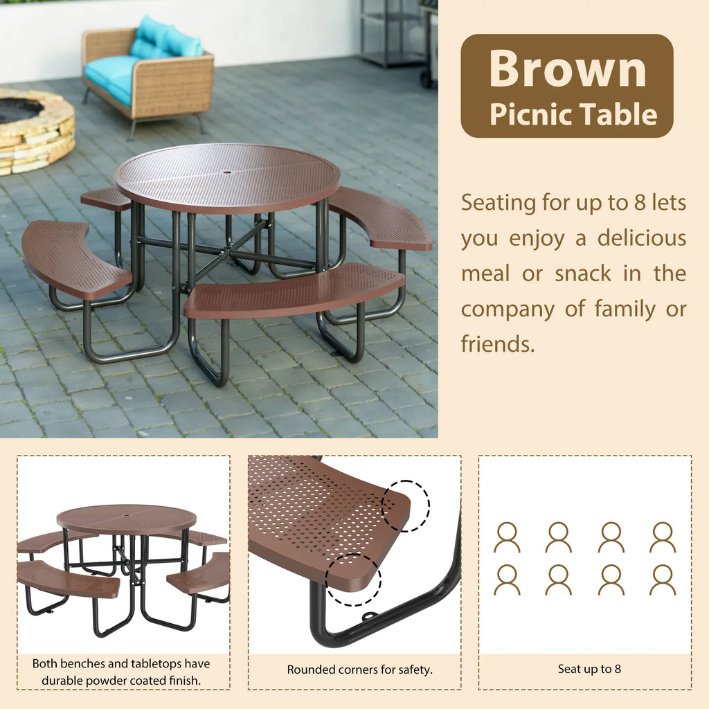 46'' Steel Round Picnic Table with Umbrella Hole X734562