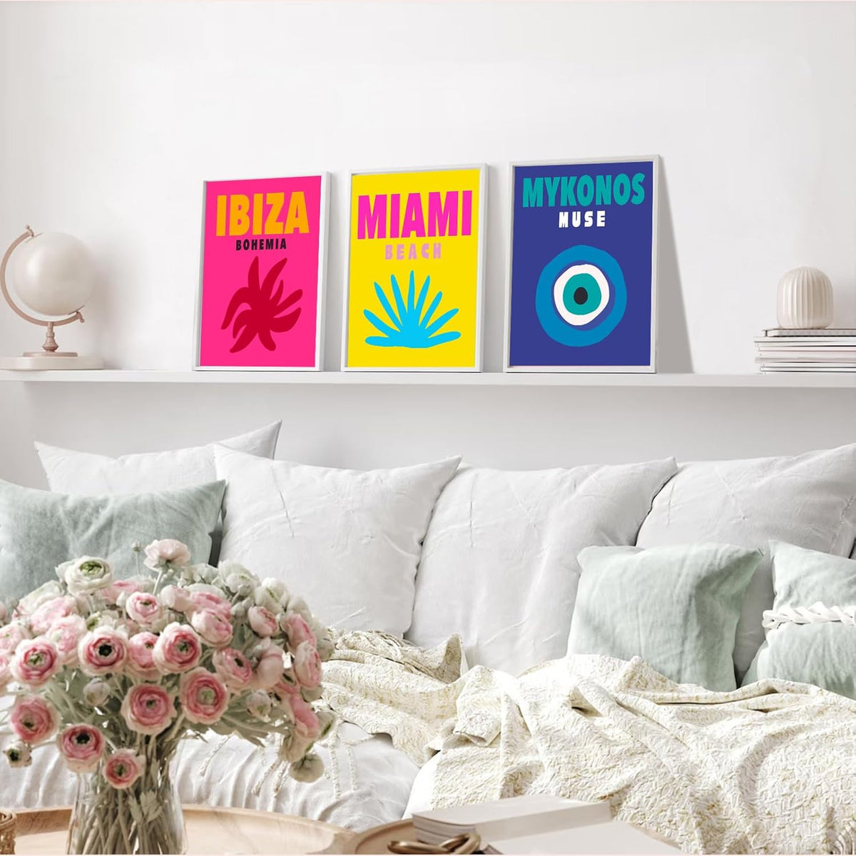 Preppy Posters for Dorm Decor, Colorful Preppy Wall Art Travel Prints, Pink Pastels College Maximalist Decor (8"x10", unframed) H443