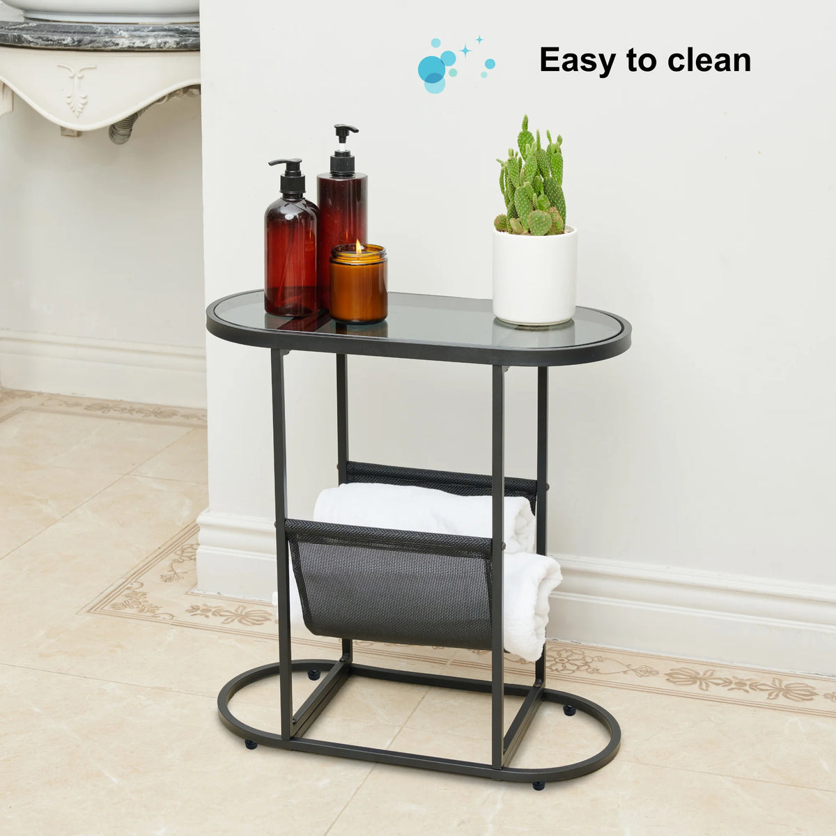 Oval Glass Side Tables with Magazine Storage H175022