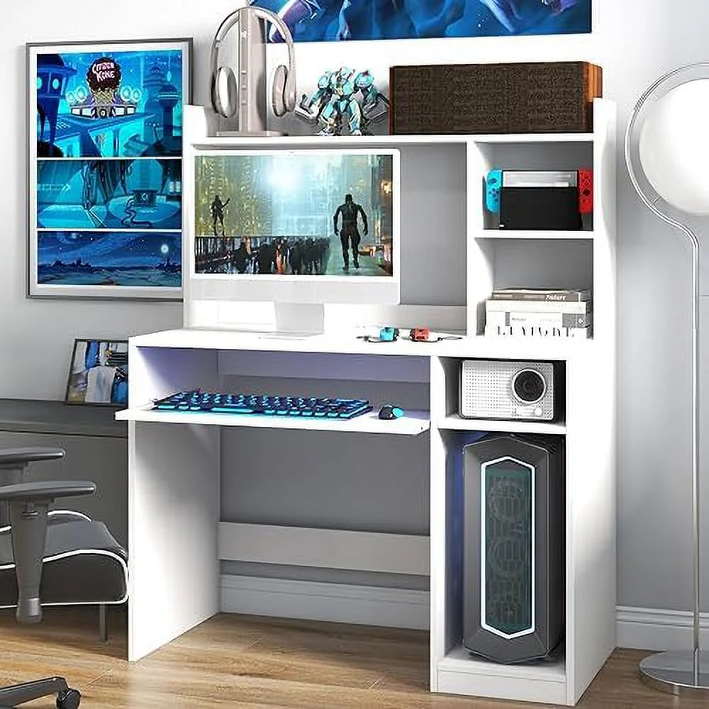 Black Computer Desk with Hutch and Power Outlet G99911