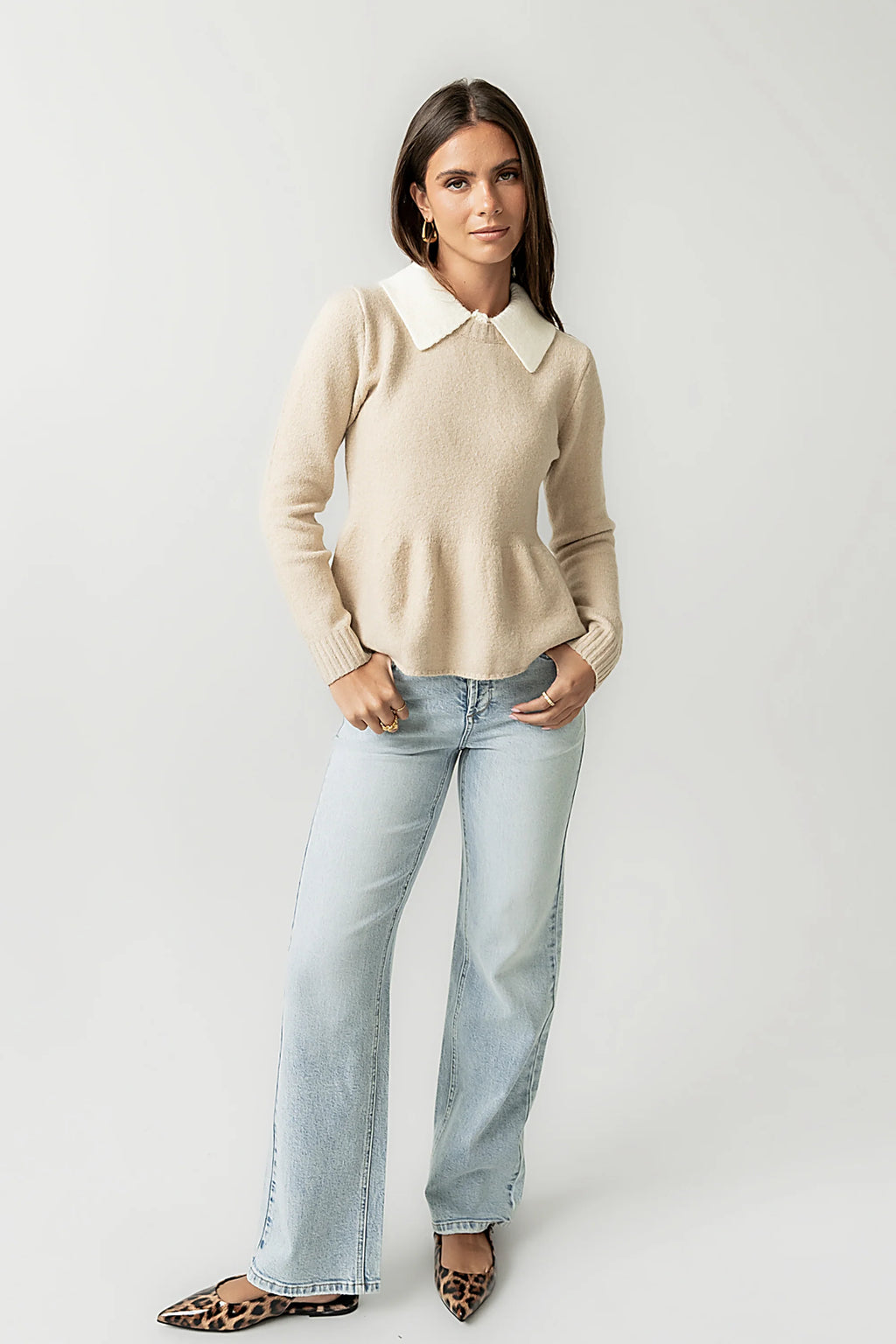 Taupe Peplum Sweater C8998
