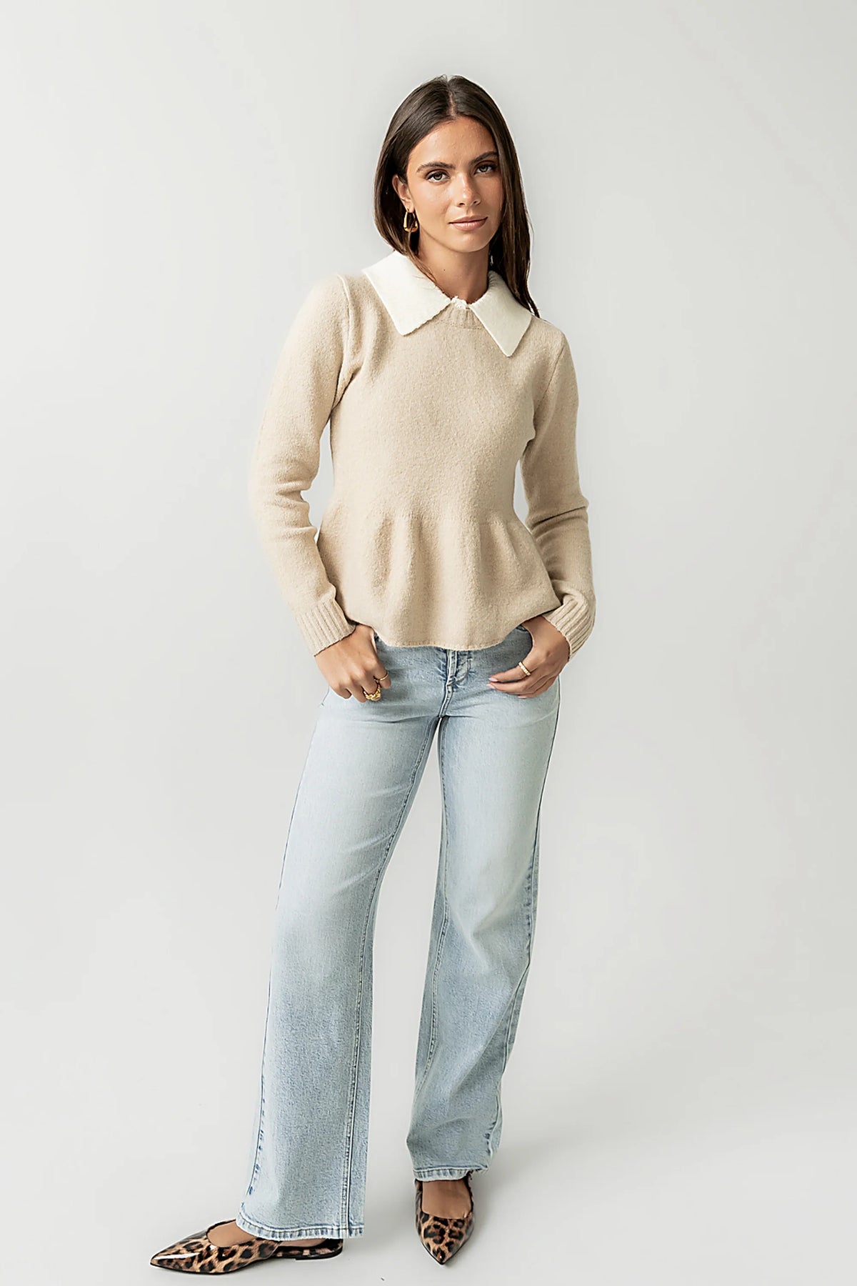 Taupe Peplum Sweater C8998