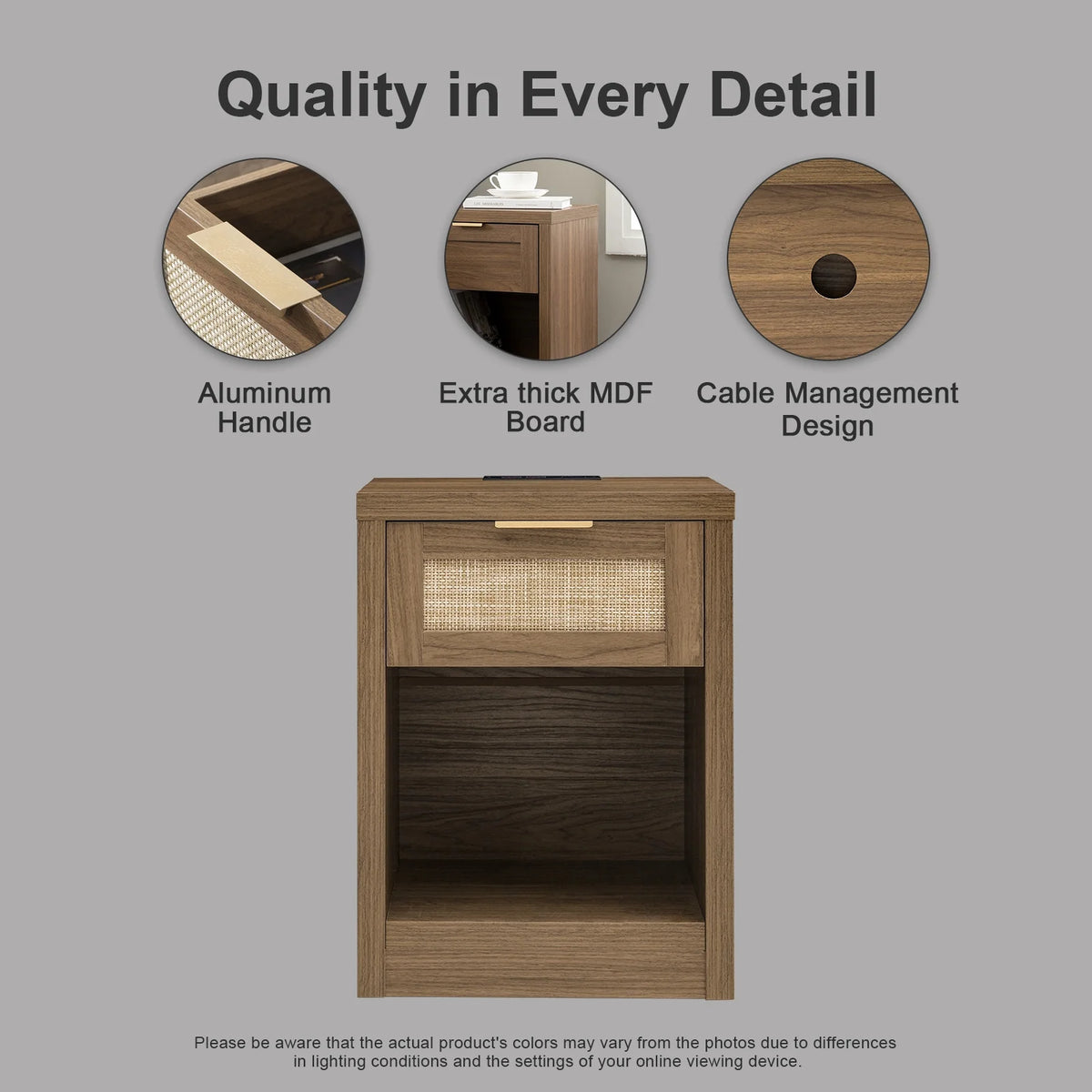 Rattan Nightstands Set of 2 with Charging Station O268