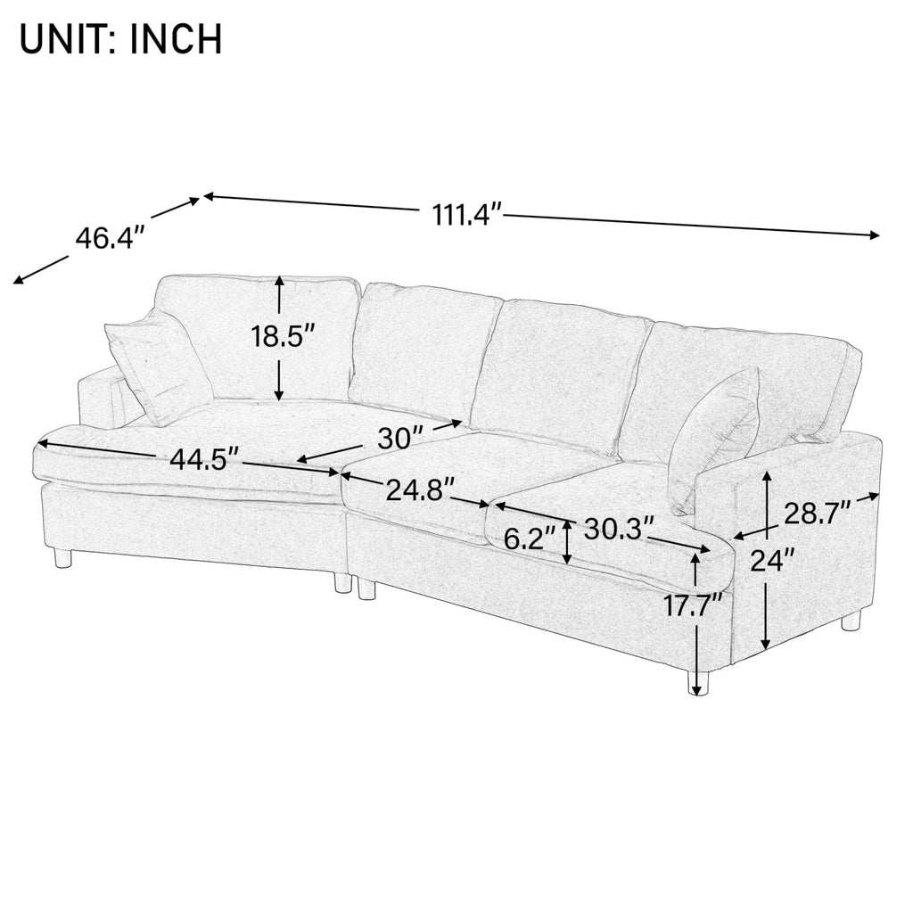 Gray 3 Seat Upholstered Sectional Sofa with Pillows E776738