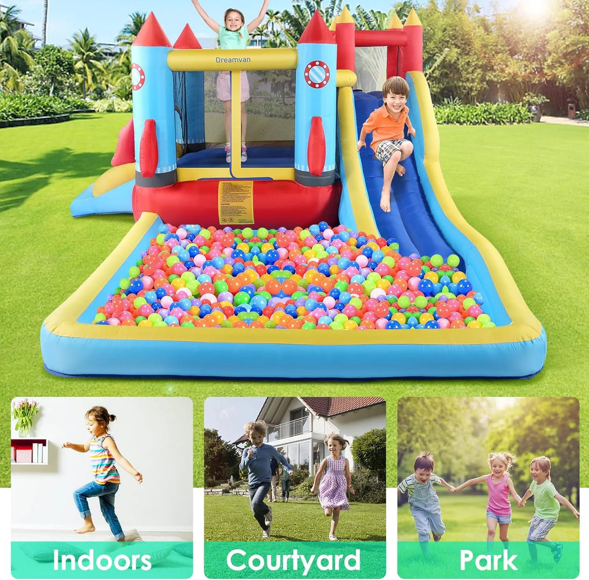 4-in-1 Children's Inflatable Bounce House with Pool and Slide M4353