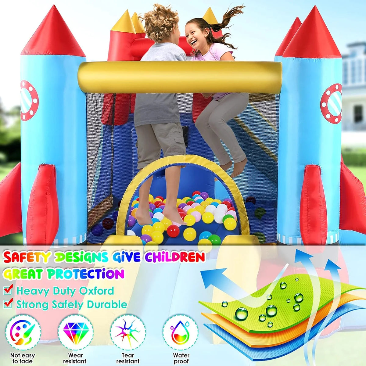 4-in-1 Children's Inflatable Bounce House with Pool and Slide M4353
